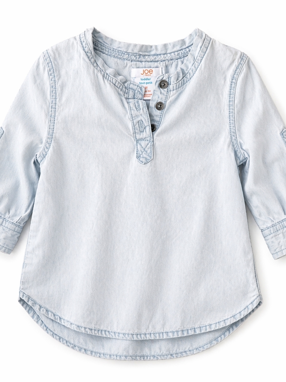 4/$20 Joe Fresh Chambray Henley Shirt 2T Light Blue Cotton Roll Tab